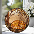 Custom Orange Cat Sleeping Stained Glass Suncatcher: Cat Lover Gift - image 4