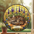 Maine Coon cat Stained Glass Suncatcher, Sleeping Cat Window Decor, Cat Lover Gift, Floral Glass Art Panel, Handmade Pet Memorial Gift - image 4