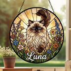 Custom Himalayan cat   Wildflowers Glass Suncatcher: Cat Mom Window Decor - image 4
