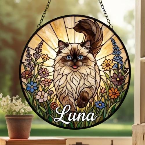 Custom Himalayan cat   Wildflowers Glass Suncatcher: Cat Mom Window Decor - image 4