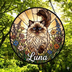 Custom Himalayan cat   Wildflowers Glass Suncatcher: Cat Mom Window Decor