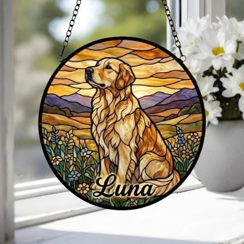 Custom Golden Retriever Stained Glass Suncatcher,  Pet Lover Gift, Housewarming Gift, Window Hangings - image 5