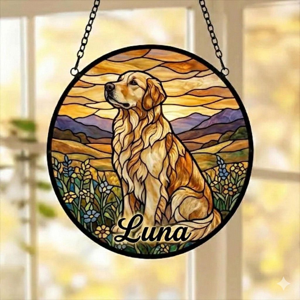 Custom Golden Retriever Stained Glass Suncatcher,  Pet Lover Gift, Housewarming Gift, Window Hangings