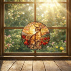 Custom Cat Stained Glass Suncatcher, Mothers Day Gift For Mom, Poppies Flower Suncatcher, Oriental Shorthair Hanging Window, Cat Lover Gift - image 3