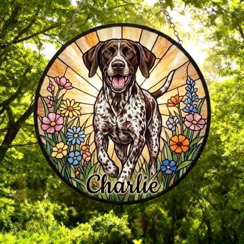 Custom German Shorthaired Pointer Wildflowers Glass Suncatcher: Dog Mom Window Decor - image 5