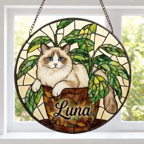 Custom Ragdoll  Cat Stained Glass Window Hanging for Plant Lovers, Cozy Sunlit Home and Garden Decor, gift for cat lover - image 2