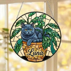 Custom British Shorthair Cat Stained Glass Window Hanging for Plant Lovers, Cozy Sunlit Home and Garden Decor, gift for cat lover