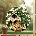 Custom Himalayan cat Stained Glass Window Hanging for Plant Lovers, Cozy Sunlit Home and Garden Decor, gift for cat lover - image 4