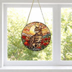 Custom Cat Stained Glass Suncatcher, Mothers Day Gift For Mom, Poppies Flower Suncatcher, Bengal Hanging Window, Cat Lover Gift - image 2