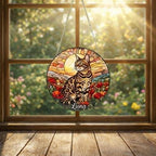 Custom Cat Stained Glass Suncatcher, Mothers Day Gift For Mom, Poppies Flower Suncatcher, Bengal Hanging Window, Cat Lover Gift - image 3