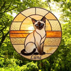 Custom Handmade Stained Glass Cat Suncatcher, Sunset Siamese Cat Window Hanging, Round Cat Glass Window Decor, Gift for Cat Lovers - image 8