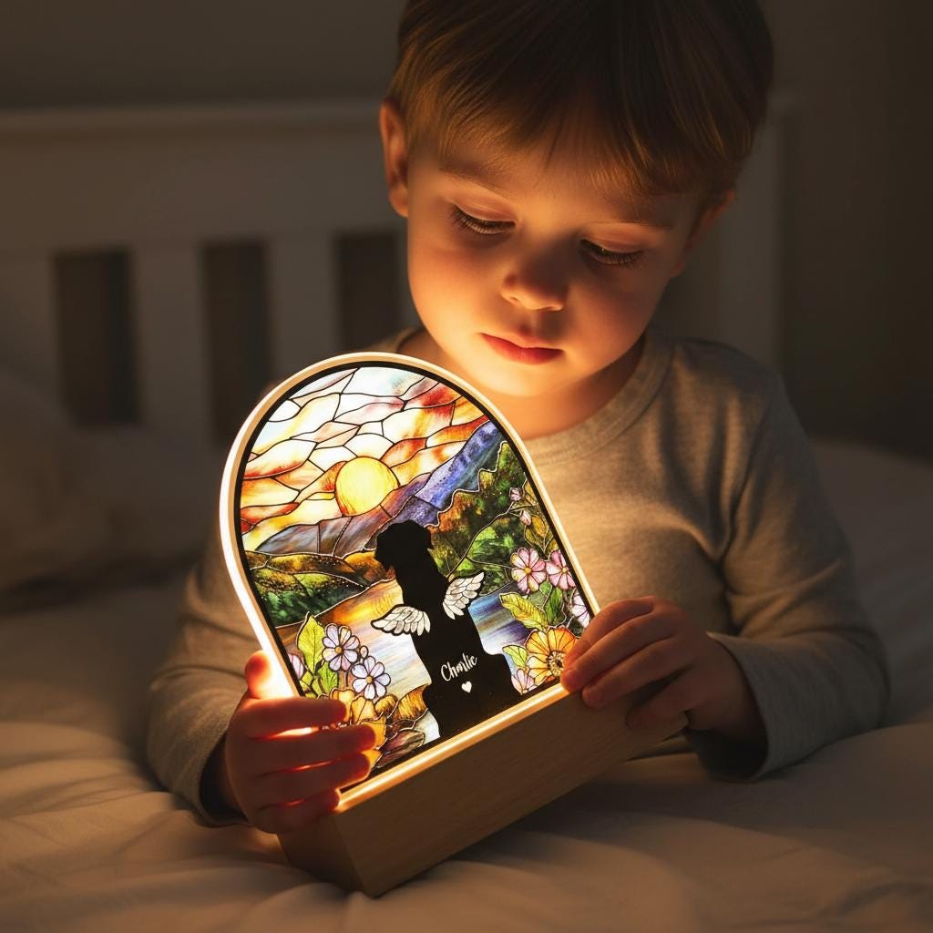 Custom Dog Memorial Acrylic Stained Glass Night Light, Custom Pet Photo Gift, Bedroom LED Decor Sign, Pet Memorial Gift, Loss of Dog Gift - image 5