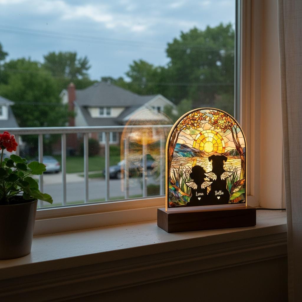 Custom Dog Memorial Acrylic Stained Glass Night Light, Custom Couple Pet Photo , Bedroom LED Decor Sign, Pet Memorial Gift, Loss of Dog Gift - image 4