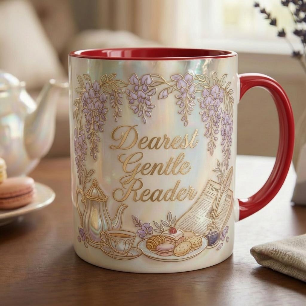 Dearest Gentle Reader Mug, Faux 3D Effect Design, Bookish Tea Romance Reader Gift - image 5