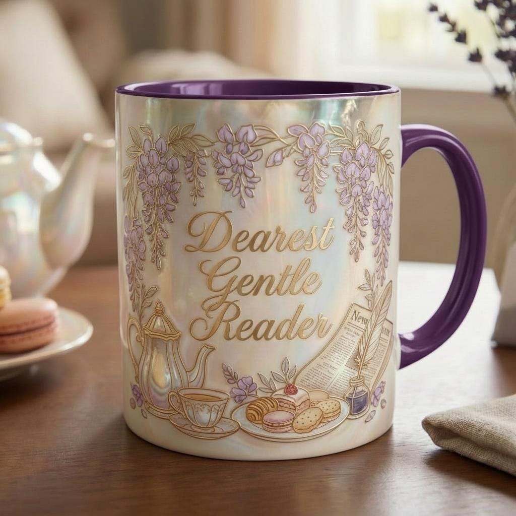 Dearest Gentle Reader Mug, Faux 3D Effect Design, Bookish Tea Romance Reader Gift