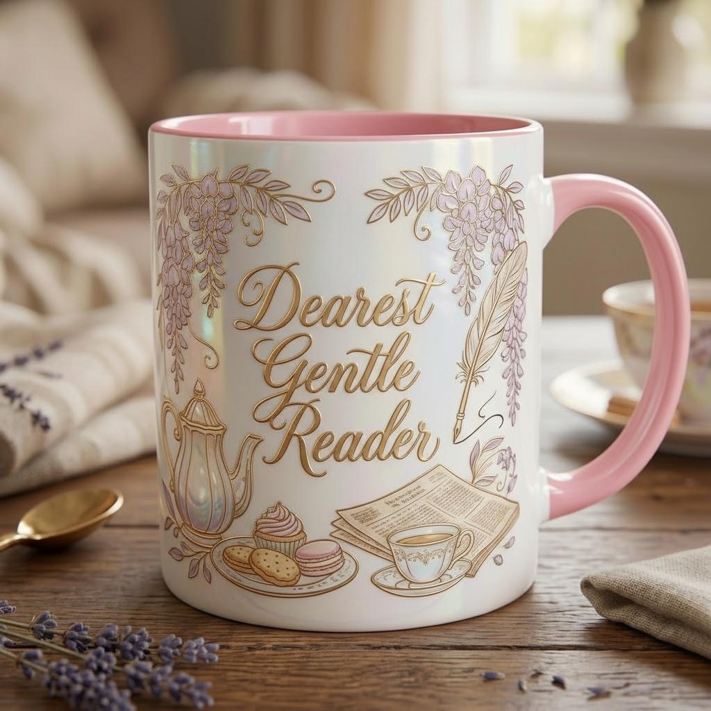 Dearest Gentle Reader Mug Faux 3D Effect, Bookish Tea Romance Reader Gift