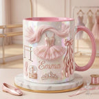 Personalized Ballerina Faux 3D Effect Mug, Pink Ballet Coffee Cup, Elegant Dance Lover Drinkware