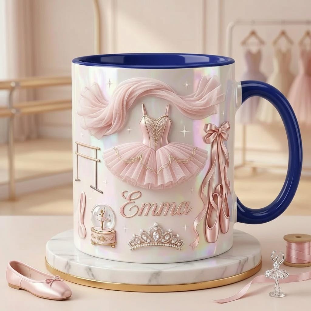 Personalized Ballerina Faux 3D Effect Mug, Pink Ballet Coffee Cup, Elegant Dance Lover Drinkware - image 3
