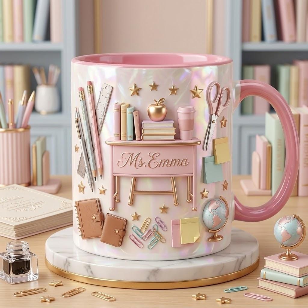 Personalized Teacher Faux 3D Effect Mug, 2D Flat Teacher Gift - image 2