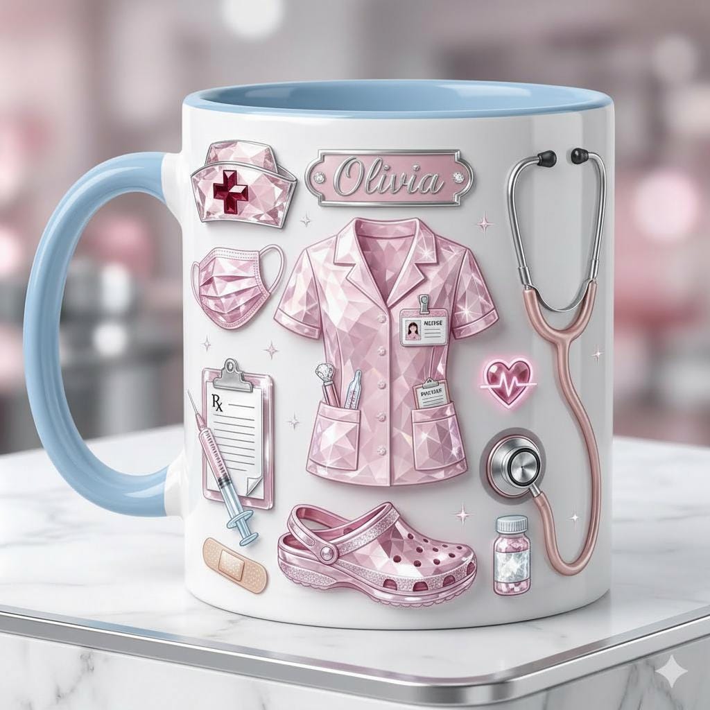 Personalized Nurse Life Faux 3D Effect Mug, Crystal Style Medical Icons, Gift For Nurses - image 3
