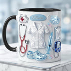 Personalized Nurse Mug Faux 3D Effect, Crystal Style Medical Icons, Gift For Nurses - image 3