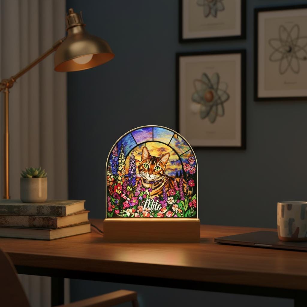 Personalized Cat Memorial Acrylic Stained Glass Night Light, Custom  Cat With Name and Image Gift, Loss of Pet Sympathy Gift - image 3