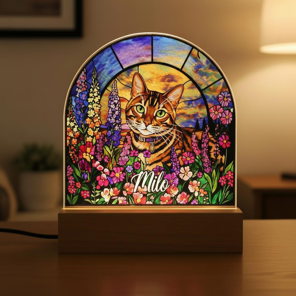 Personalized Cat Memorial Acrylic Stained Glass Night Light, Custom  Cat With Name and Image Gift, Loss of Pet Sympathy Gift