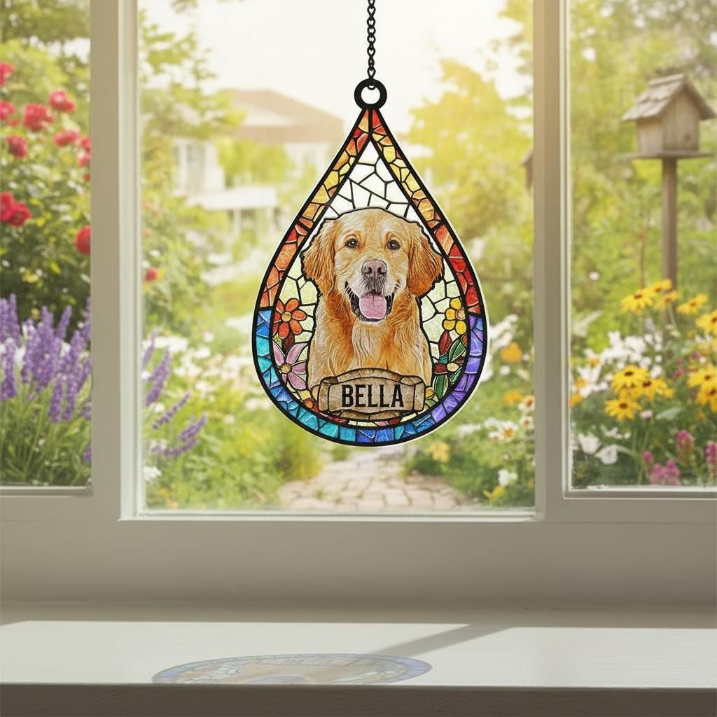 Personalized Pet Memorial  Suncatcher, Custom Pet Photo Gift, Teardrop Dog Memorial Suncatcher, Puppy Loss Gift,Pet Memorial - image 2