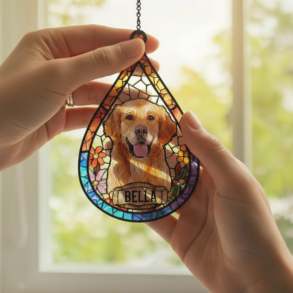 Personalized Pet Memorial  Suncatcher, Custom Pet Photo Gift, Teardrop Dog Memorial Suncatcher, Puppy Loss Gift,Pet Memorial - image 3