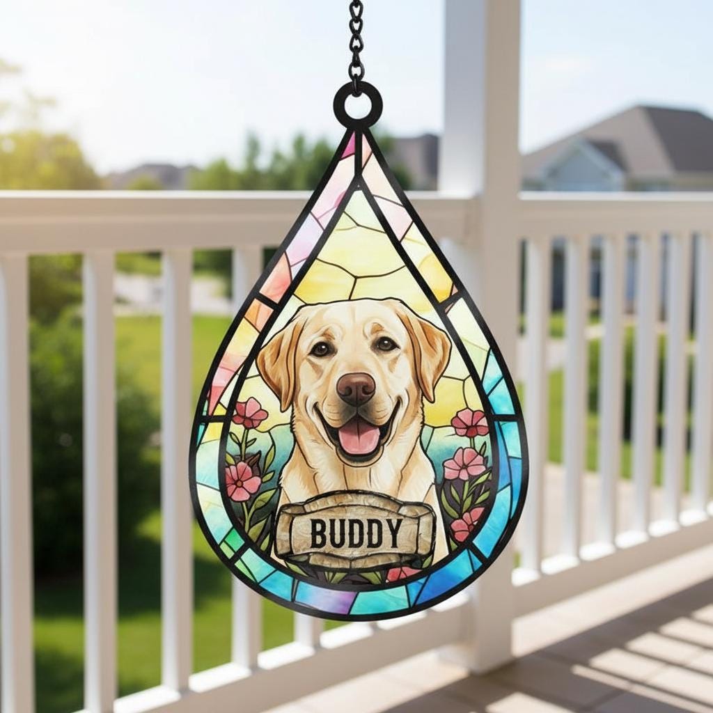 Personalized Dog Memorial Suncatcher, Custom Dog Photo Gift, Teardrop Dog Memorial Suncatcher, Dog Loss Keepsake, pet sympathy gift - image 2