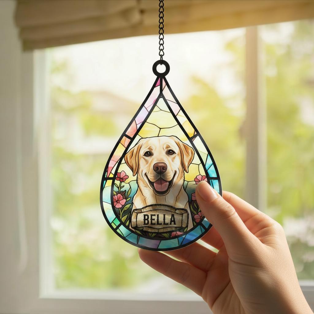 Personalized Dog Memorial Suncatcher, Custom Dog Photo Gift, Teardrop Dog Memorial Suncatcher, Dog Loss Keepsake, pet sympathy gift - image 3