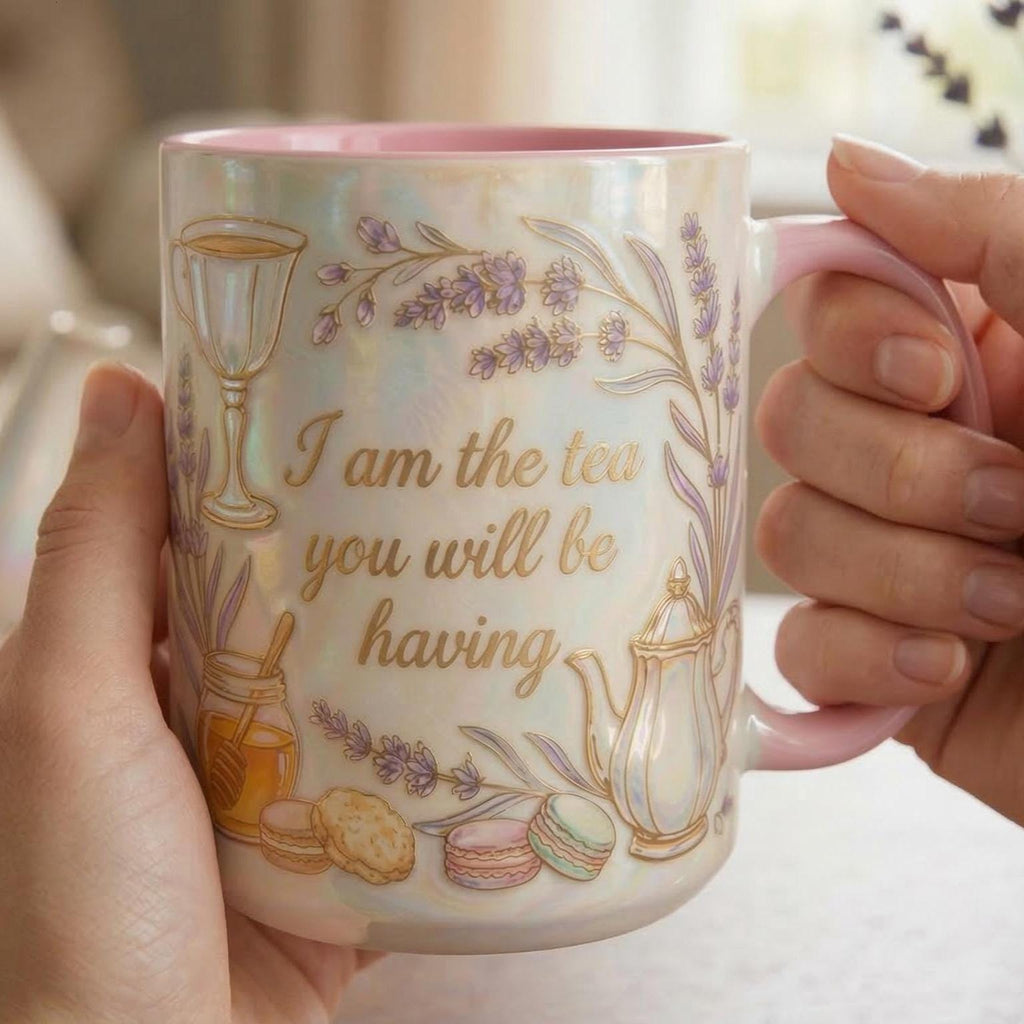 I Am The Tea You Will Be Having Mug, Faux 3D Lavender Design, 2D Flat Bookish Tea Romance Reader Gift - image 7