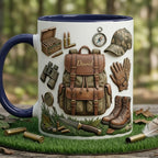 Personalized Hunting Faux 3D Effect Accent Mug, Nature Lover Hunter Coffee Mug, Gift For Him, Father's Day Gift For Dad Grandpa, 2D Flat Mug - image 4