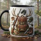 Personalized Hunting Faux 3D Effect Accent Mug, Nature Lover Hunter Coffee Mug, Gift For Him, Father's Day, 2D Flat Mug