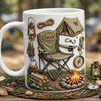 Personalized Camping Faux 3D Effect Accent Mug, Custom Mountain Camping Mug, 2D Flat Mug