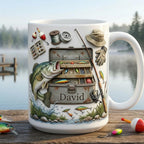 Personalized Fishing Faux 3D Mug, Fishing Lures Coffee Accent Mug, Father's Day Gift, Gift For Fisherman, Fishing Lover Cup,  2D Flat Mug