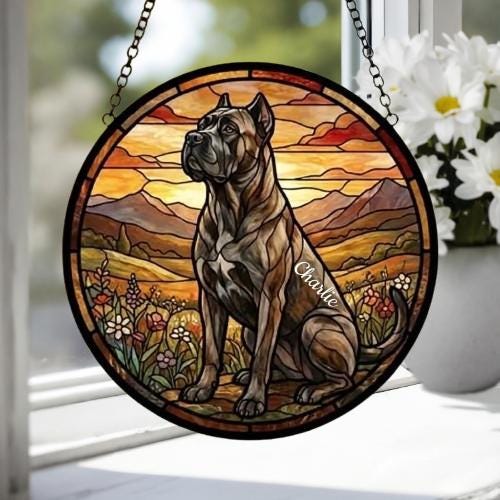 Custom Cane Corso dog Stained Glass Suncatcher,  Pet Lover Gift, Housewarming Gift, Window Hangings - image 4