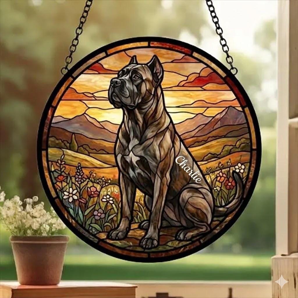 Custom Cane Corso dog Stained Glass Suncatcher,  Pet Lover Gift, Housewarming Gift, Window Hangings
