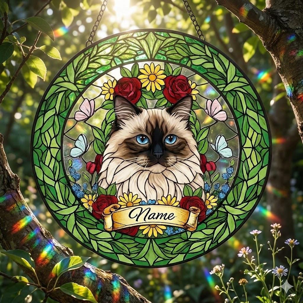 Custom Himalayan cat  Portrait Stained Glass Suncatcher, Custom  Pet Memorial Stained Glass Suncatcher, Cat Memorial Gift, Pet Loss Gift - image 4