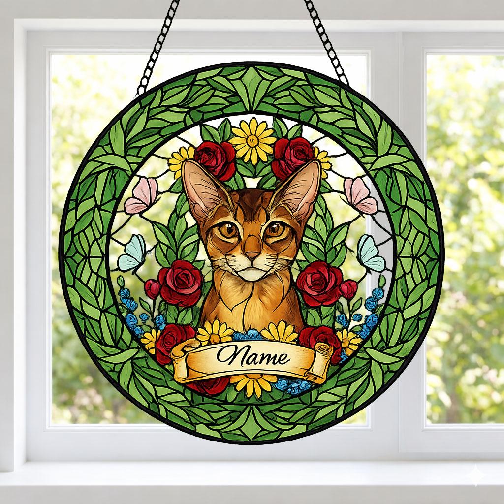 Custom Abyssinian Cat Portrait Stained Glass Suncatcher, Custom  Pet Memorial Stained Glass Suncatcher, Cat Memorial Gift,  Pet Loss Gift - image 2
