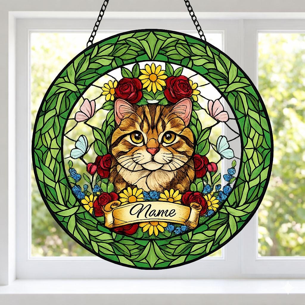 Custom Scottish Fold Portrait Stained Glass Suncatcher, Custom  Pet Memorial Stained Glass Suncatcher, Cat Memorial Gift, Pet Loss Gift
