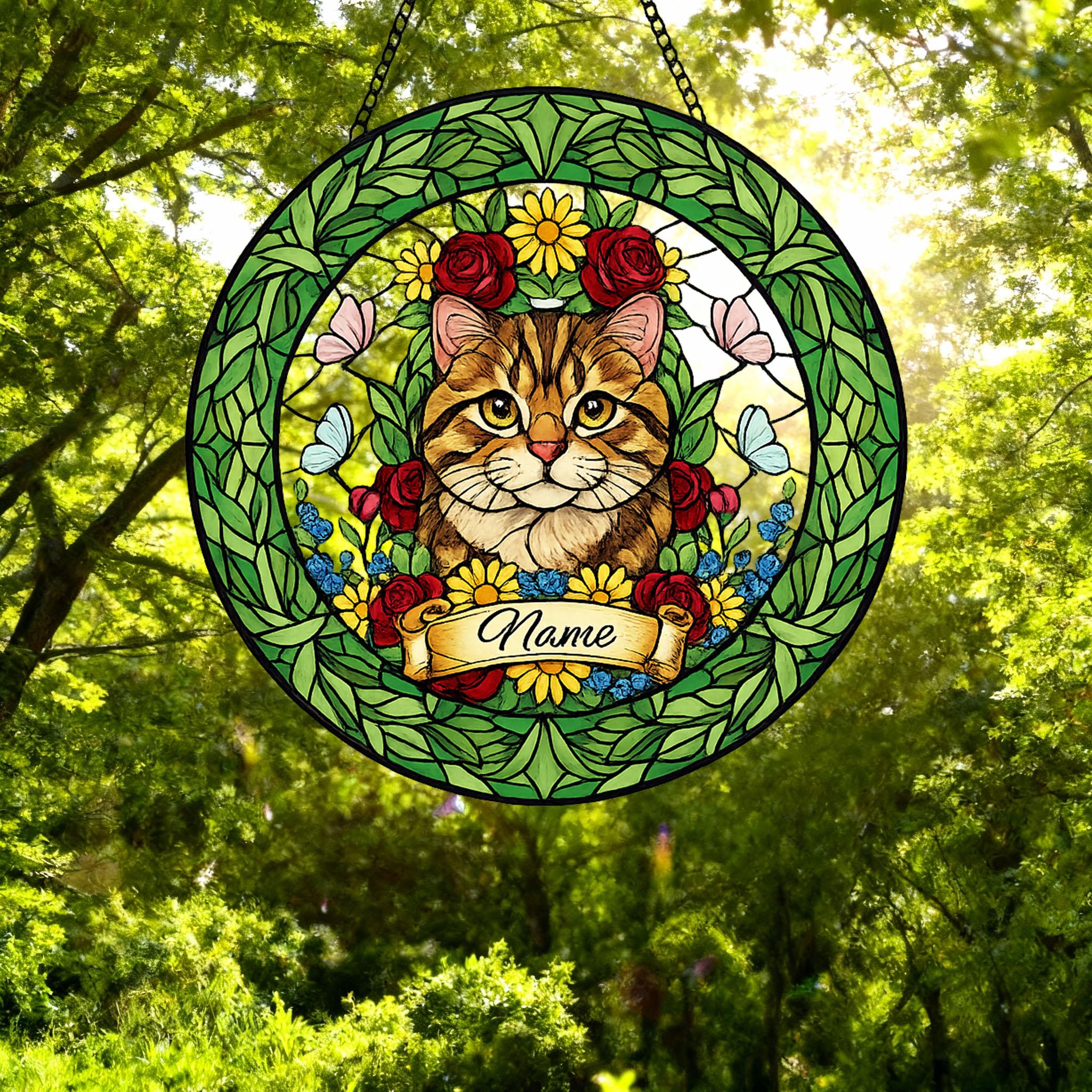Custom Scottish Fold Portrait Stained Glass Suncatcher, Custom  Pet Memorial Stained Glass Suncatcher, Cat Memorial Gift, Pet Loss Gift - image 2
