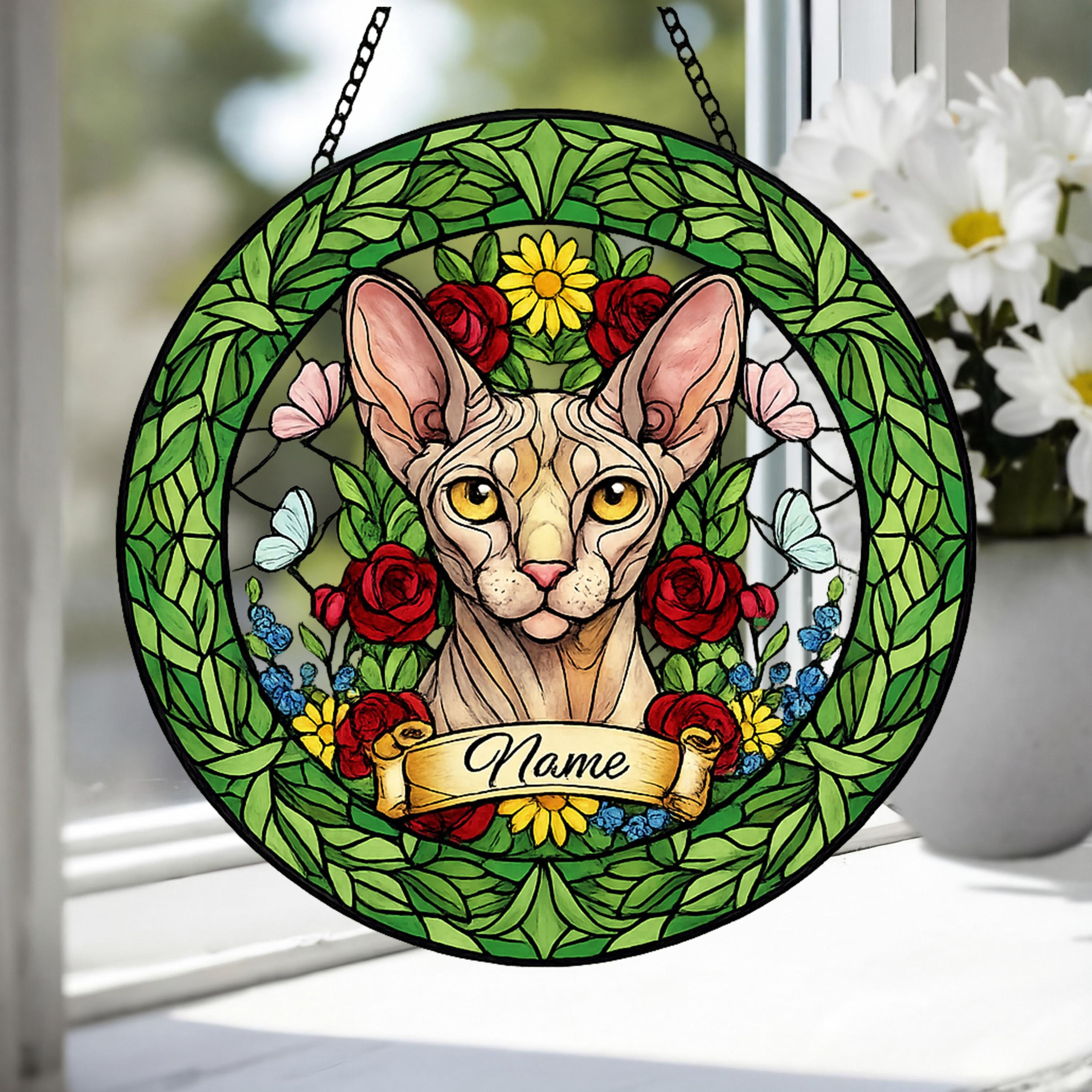 Custom Sphynx Cat Portrait Stained Glass Suncatcher, Custom  Pet Memorial Stained Glass Suncatcher, Cat Memorial Gift, Pet Loss Gift - image 4
