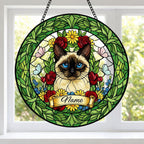 Custom Siamese Cat Portrait Stained Glass Suncatcher, Custom  Pet Memorial Stained Glass Suncatcher, Cat Memorial Gift, Pet Loss Gift