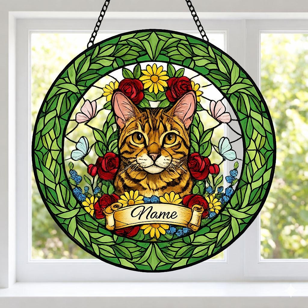 Custom Bengal  Cat Portrait Stained Glass Suncatcher, Custom  Pet Memorial Stained Glass Suncatcher, Cat Memorial Gift,  Pet Loss Gift - image 2