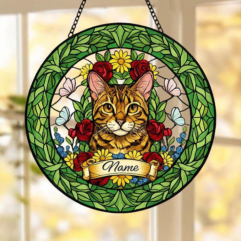 Custom Bengal  Cat Portrait Stained Glass Suncatcher, Custom  Pet Memorial Stained Glass Suncatcher, Cat Memorial Gift,  Pet Loss Gift - image 5