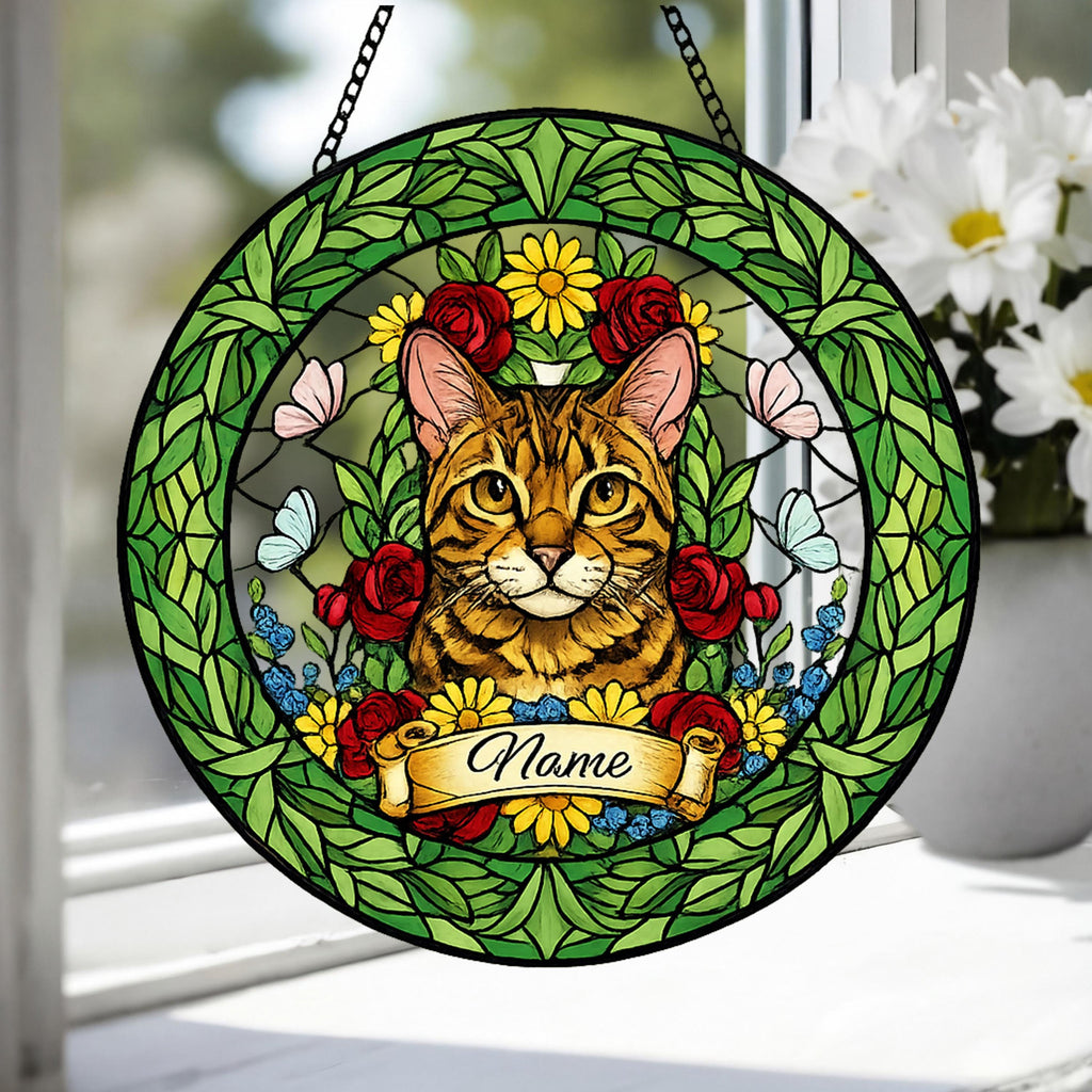 Custom Bengal  Cat Portrait Stained Glass Suncatcher, Custom  Pet Memorial Stained Glass Suncatcher, Cat Memorial Gift,  Pet Loss Gift - image 4