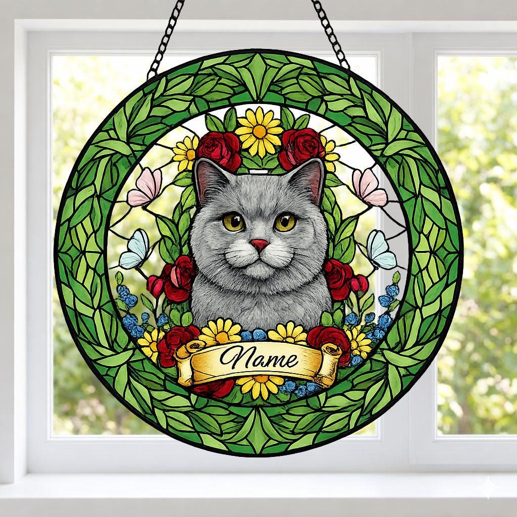 Custom British Shorthair Cat Portrait Stained Glass Suncatcher, Custom  Pet Memorial Stained Glass Suncatcher, Cat Memorial Gift, Cat Loss