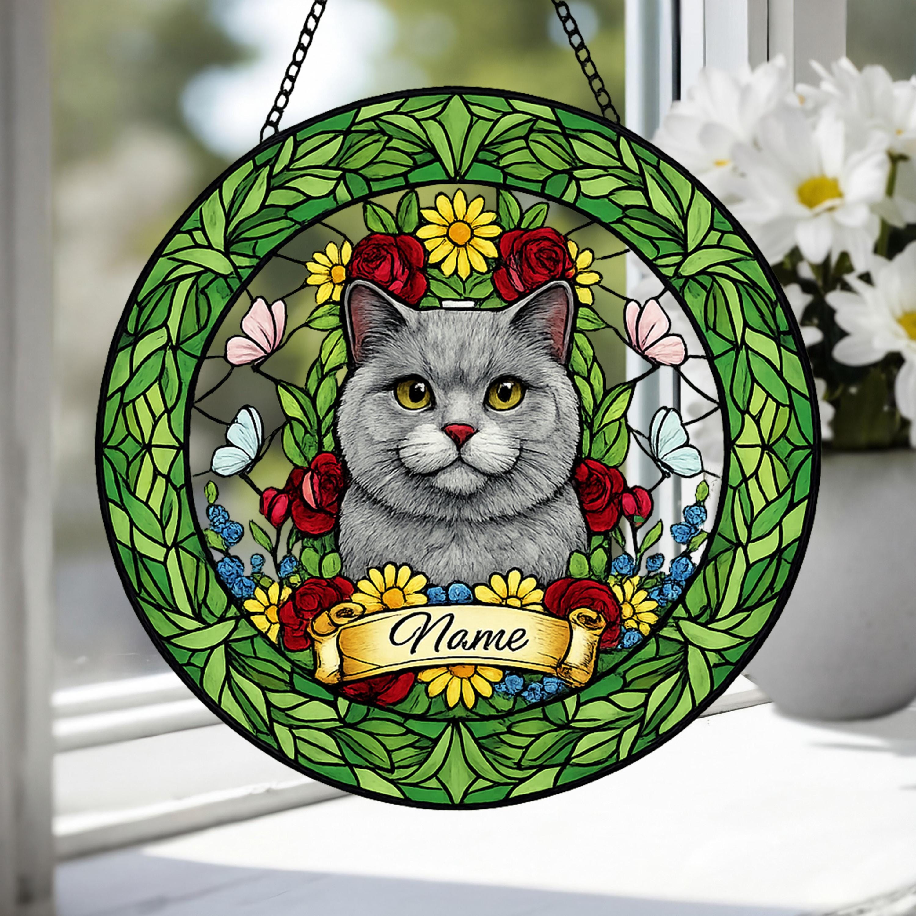 Custom British Shorthair Cat Portrait Stained Glass Suncatcher, Custom  Pet Memorial Stained Glass Suncatcher, Cat Memorial Gift, Cat Loss - image 3