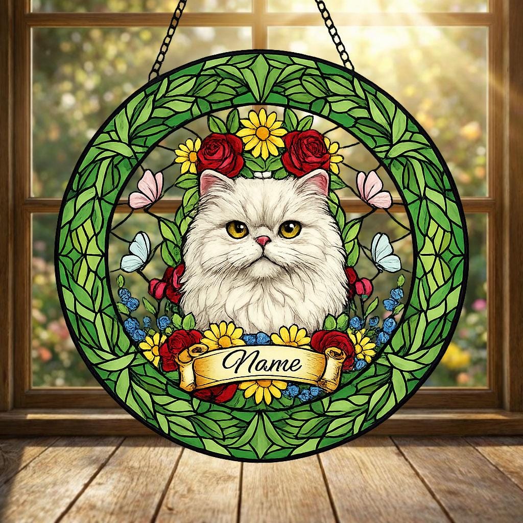 Custom Persian Cat Portrait Stained Glass Suncatcher, Custom  Pet Memorial Stained Glass Suncatcher, Cat Memorial Gift,  Pet Loss Gift - image 4